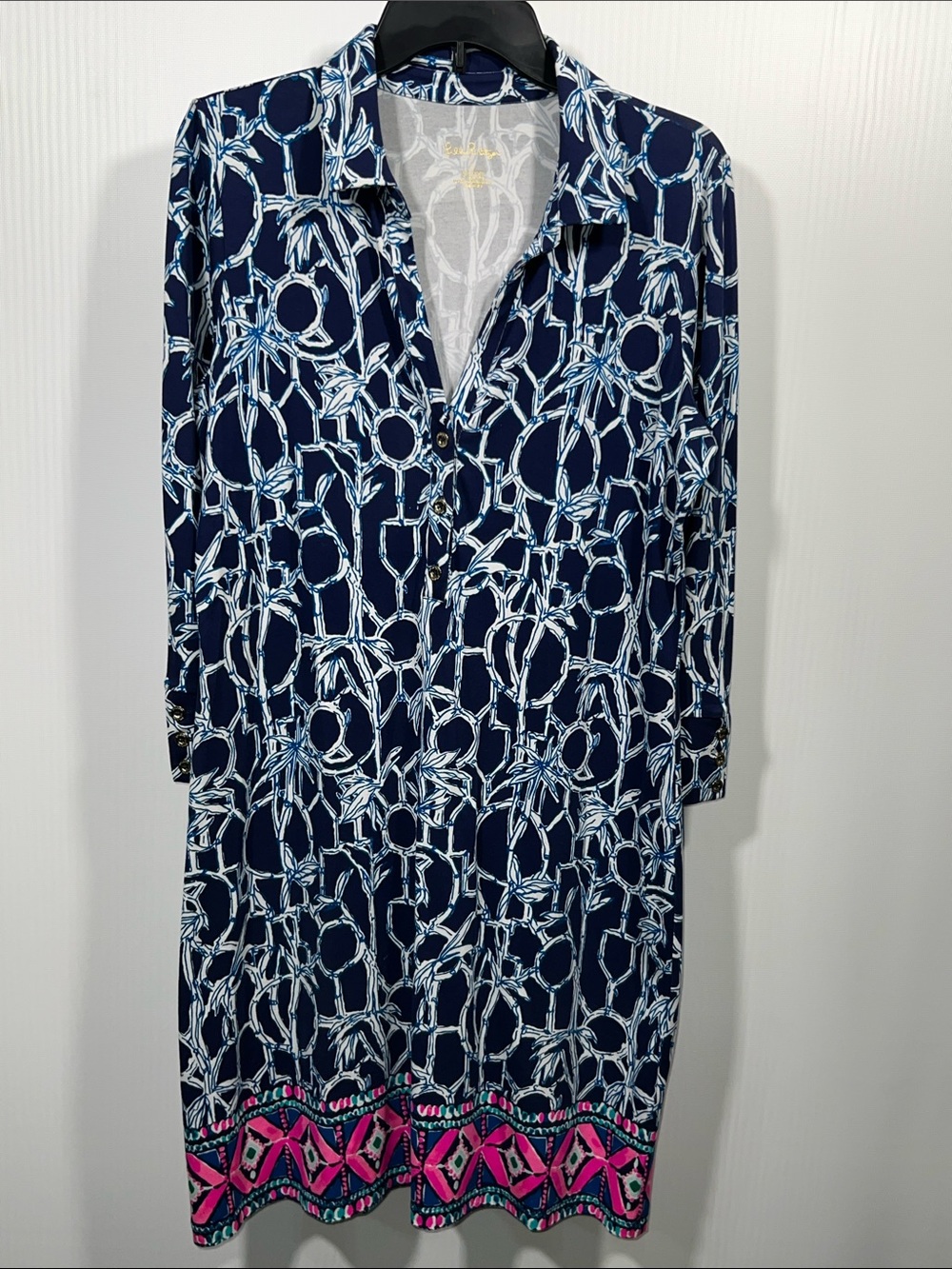 Lilly Pulitzer Hollee High Tide Navy Lucky Bamboo Print Dress